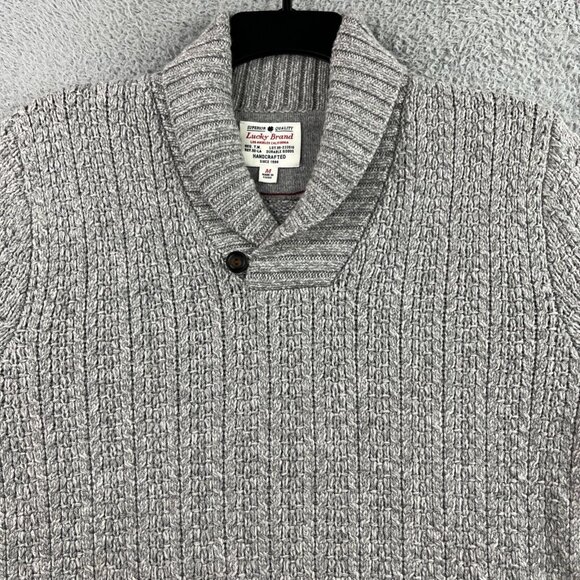 Lucky Brand Sweater Men Medium Gray Shawl Collar Wool Cashmere Blend Handcrafted - Picture 4 of 16